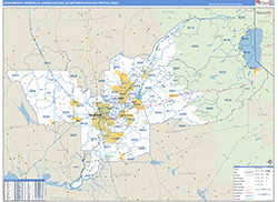 Sacramento-Roseville-Arden-Arcade Metro Area Wall Map Basic Style 2026